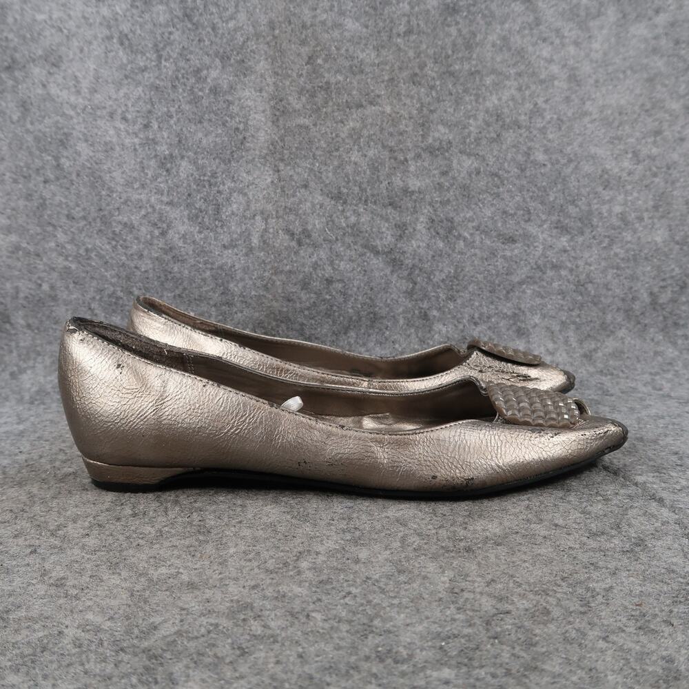 Madeline Stuart Shoes Women 8 Flats Slip On Peep Toe Metallic Loafer Gray Quincy